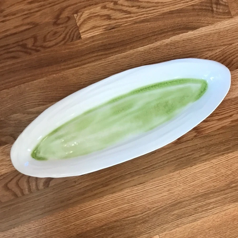 NWT Anthropologie Terrain Signed Handmade Chartreuse Fish Platter